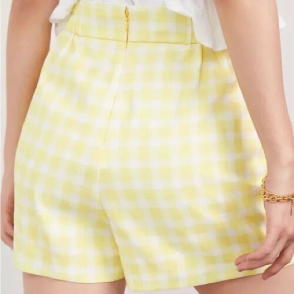 ANTHROPOLOGIE Hutch Pleated Gingham Plaid Yellow Shorts New With Tags - Picture 3 of 16